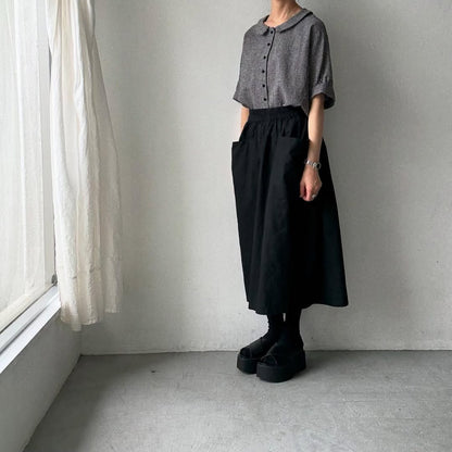 MAGALI リネンコットンギンガムフラットカラーブラウス