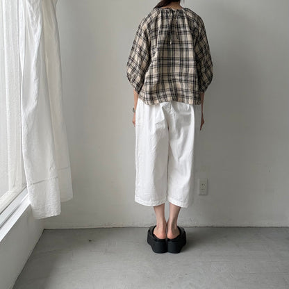 homspun デニムギャザーパンツ　ホワイト