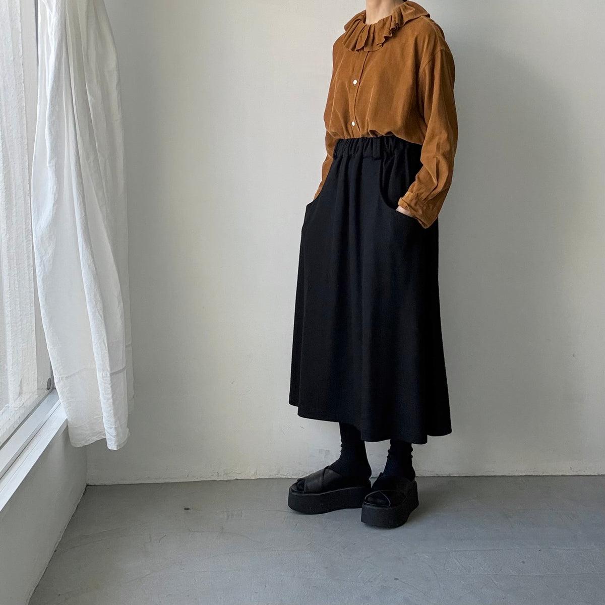 R&D.M.Co  コットンレーヨンシャツコールラッフルカラーシャツ