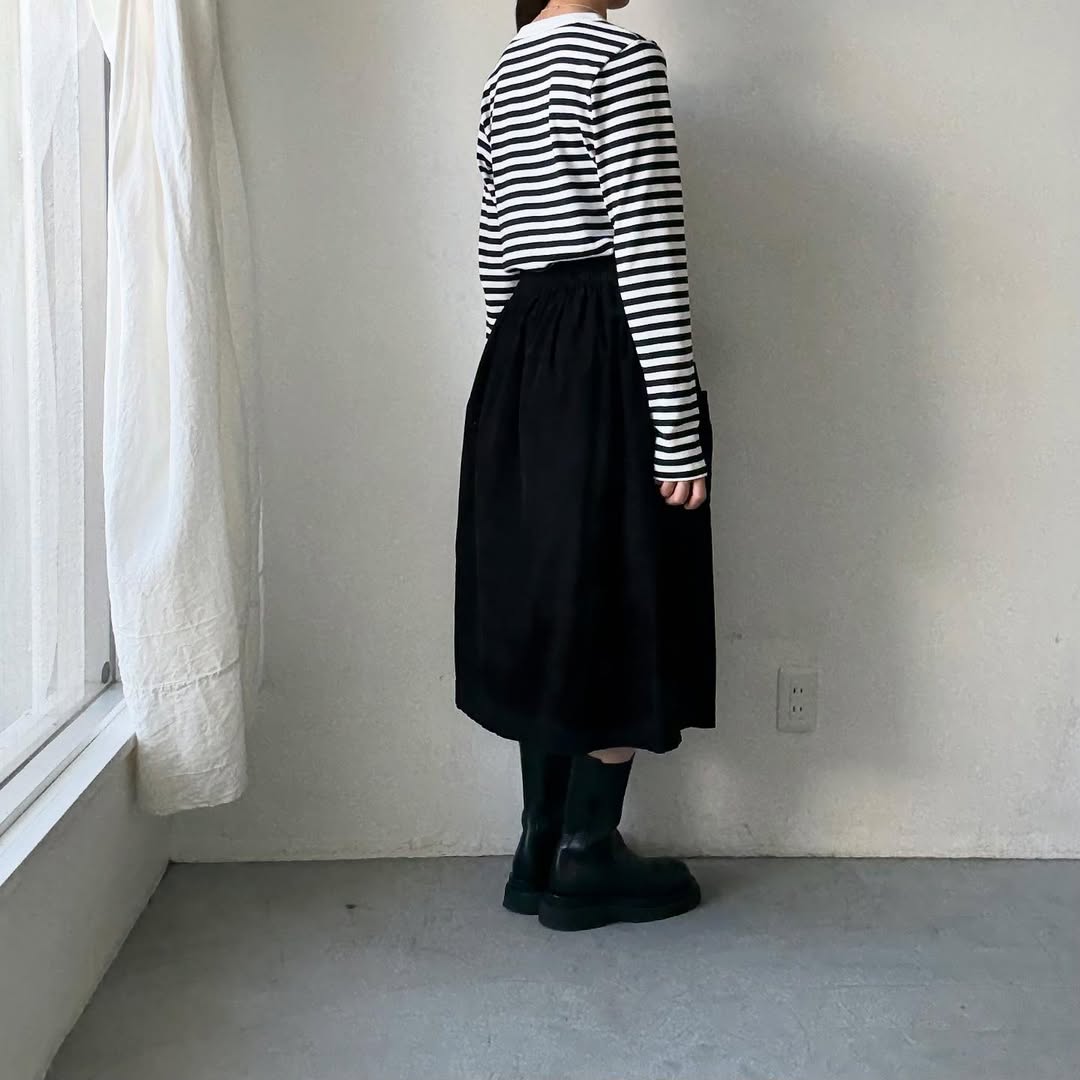 R&D.M.Co 裏起毛ボーダークルーネック長袖Tシャツ　ホワイト×ブラック