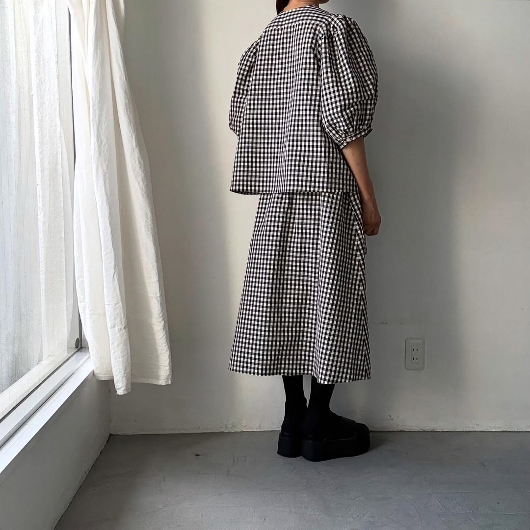 R&D.M.Co 　ギンガムチェックビッグバルーンスリーブブラウス