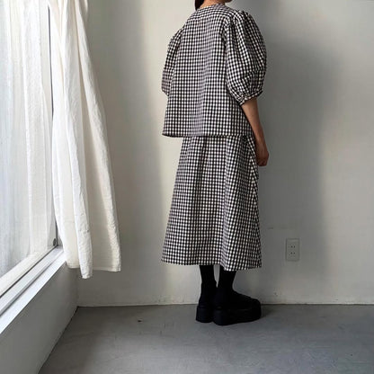 R&D.M.Co 　ギンガムチェックビッグバルーンスリーブブラウス