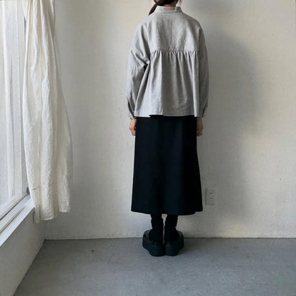 Linenya  コットンリネンウール長袖スタンドカラーブラウス