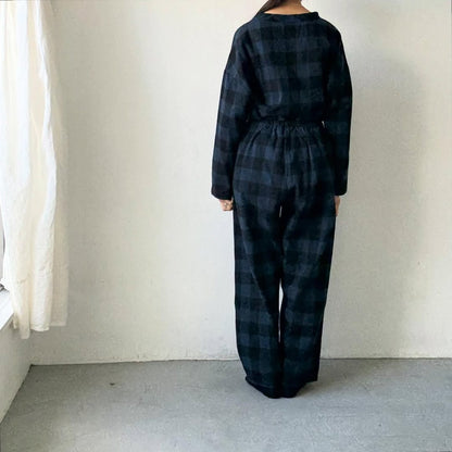 homspun ブロックチェックルームウェアセット　ネイビー×ブラック