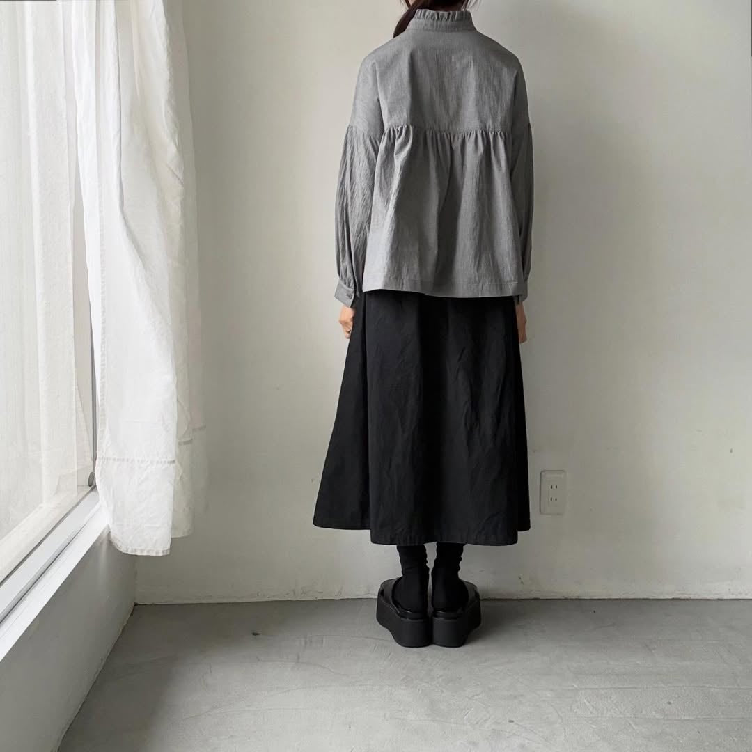 Linenya  コットンフリル長袖ブラウス