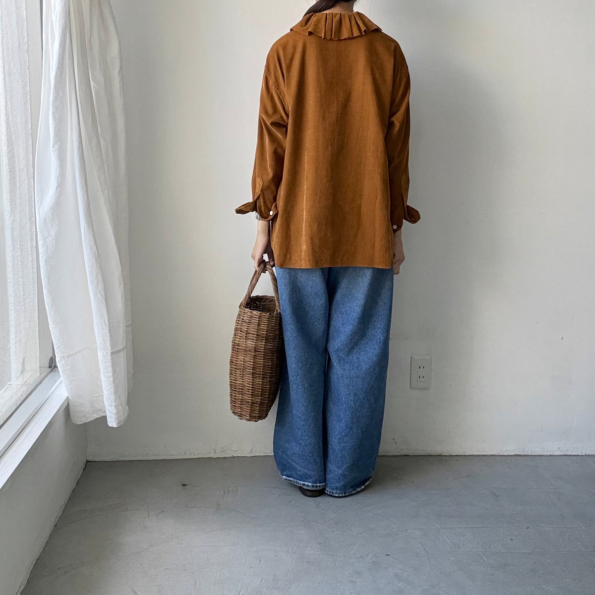 R&D.M.Co  コットンレーヨンシャツコールラッフルカラーシャツ