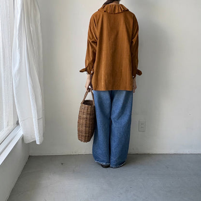 R&D.M.Co  コットンレーヨンシャツコールラッフルカラーシャツ