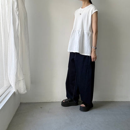 homspun  ワッフルノースリーブプルオーバー　ホワイト×ホワイト
