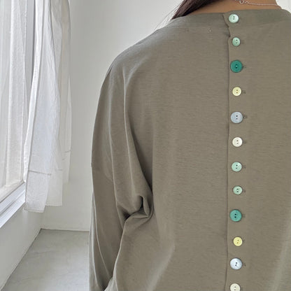 R&D.M.Co  ドロップキャンディボタンロングスリーブTシャツ　カーキ
