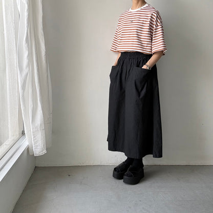atelier naruse  コットンボーダー半袖カットソー　ブラウン