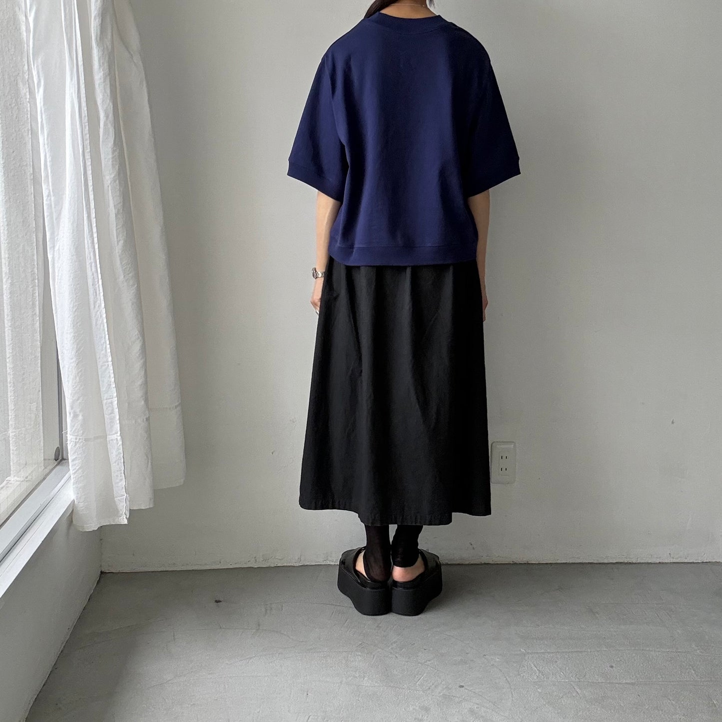atelier d'antan  Bordet コットンジャージー５分袖プルオーバー　ダークブルー