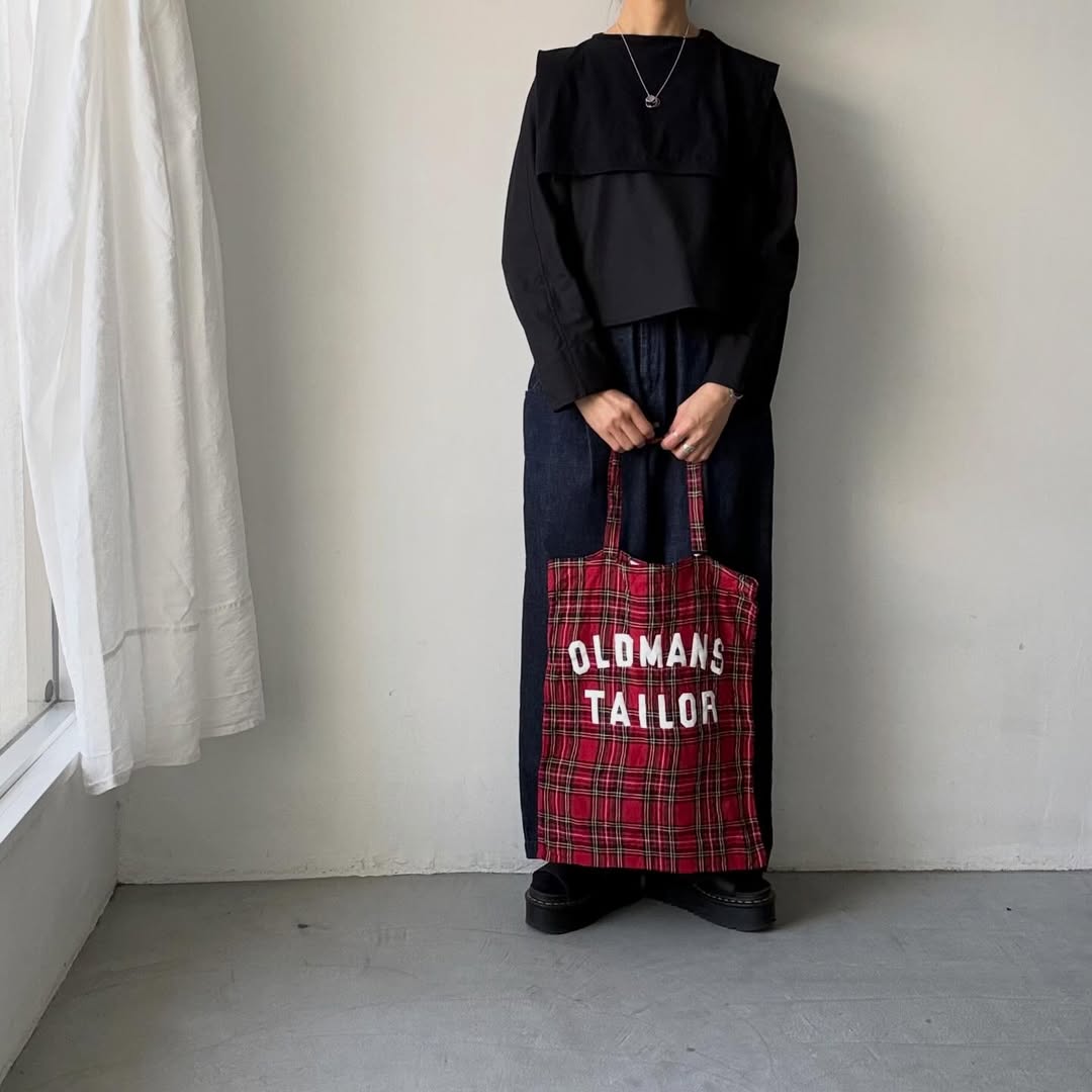 OLDMANS TAILOR  OMTプリントタータンチェックリネントートバッグ