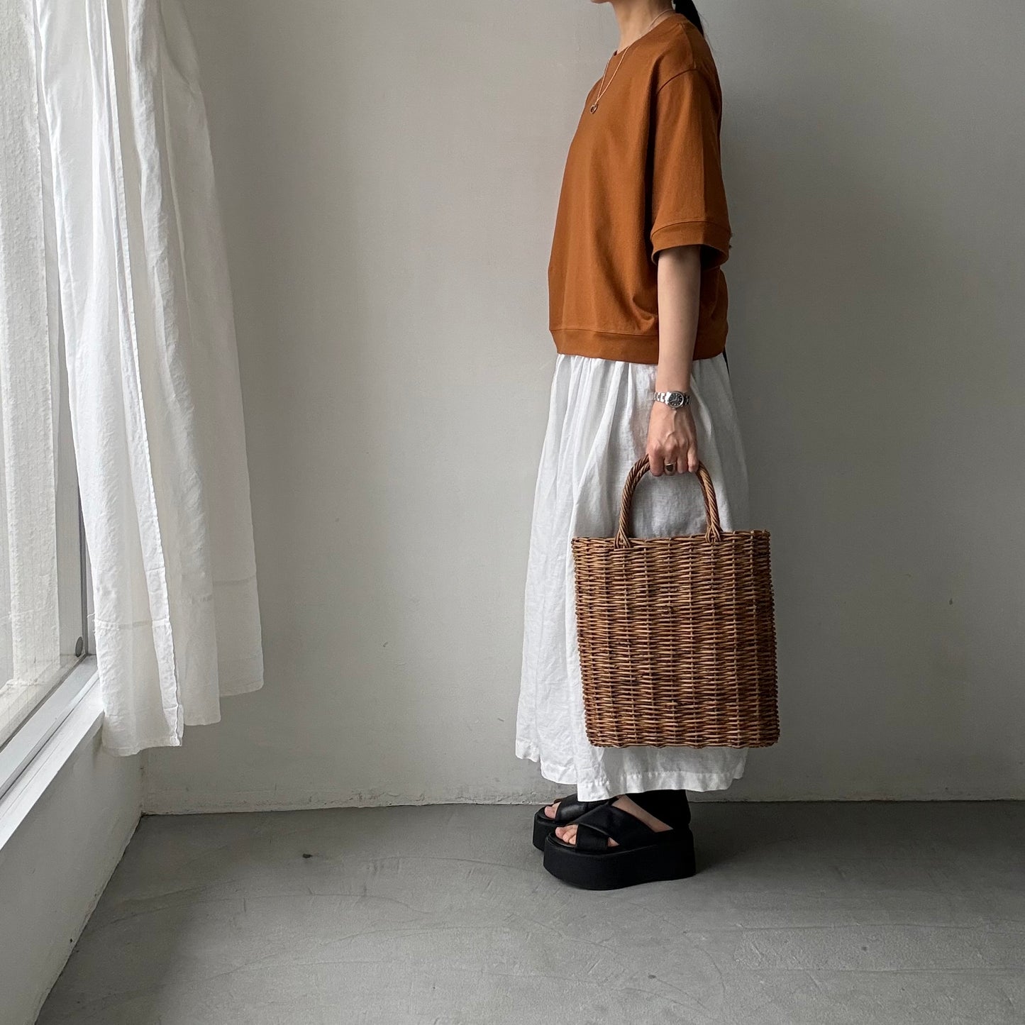 atelier d'antan  Bordet コットンジャージー５分袖プルオーバー　コニャック