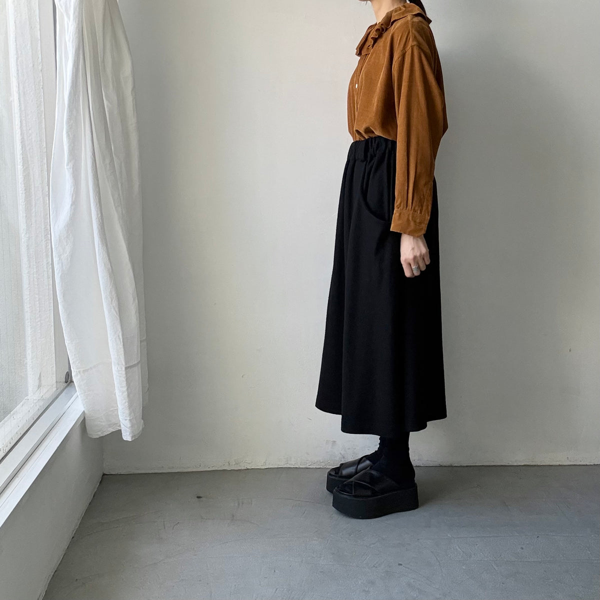 R&D.M.Co  コットンレーヨンシャツコールラッフルカラーシャツ