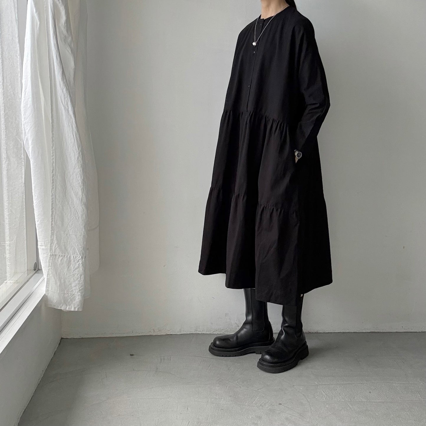 jujudhau デッドストックコットンティアードドレス　ブラック