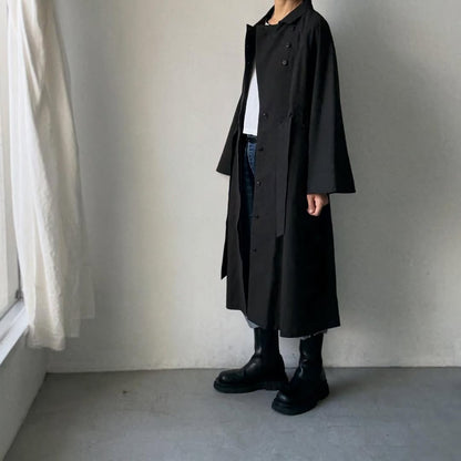 MAGALI コットンリネンアンティークキャンバストレンチコート　ブラック