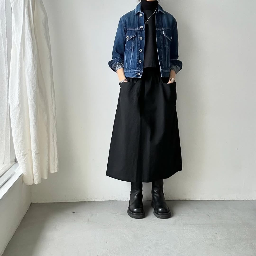 atelier naruse  ダウンプルーフコットンカットインポケットスカート　ブラック