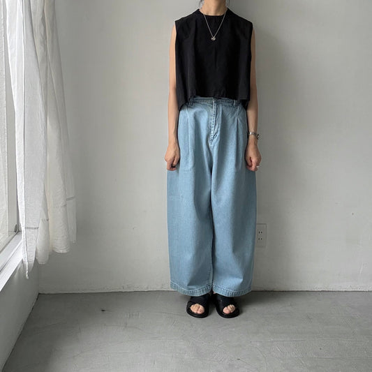 🔵水曜日入荷分予約受付中🔵atelier naruse  コットンデニムワイドタックパンツ　size 1