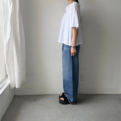 homspun 天竺フリルカラー半袖プルオーバー　ホワイト