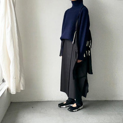 homspun メリノウールワッフル編みプルオーバー　ブルーネイビー