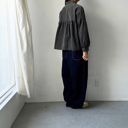 Linenya  長袖スタンドカラーブラウス　チャコール