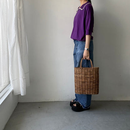 atelier naruse  コットンクロシェカラーニット　パープル