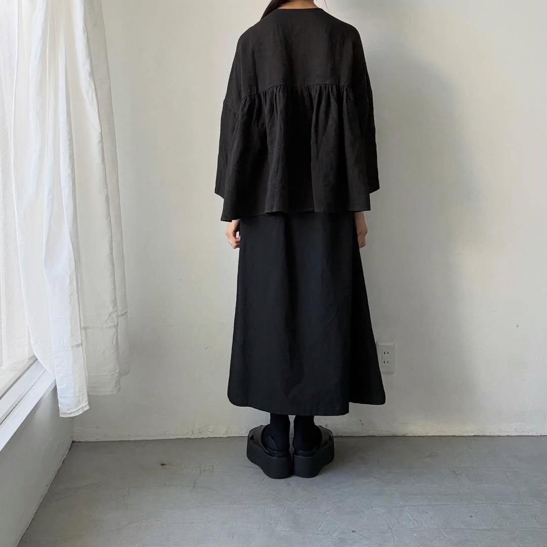 Linenya  リネンバッグギャザーブラウス　ブラック