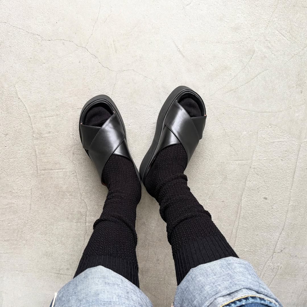 homspun コットンウールかのこ編みハイソックス　ブラック