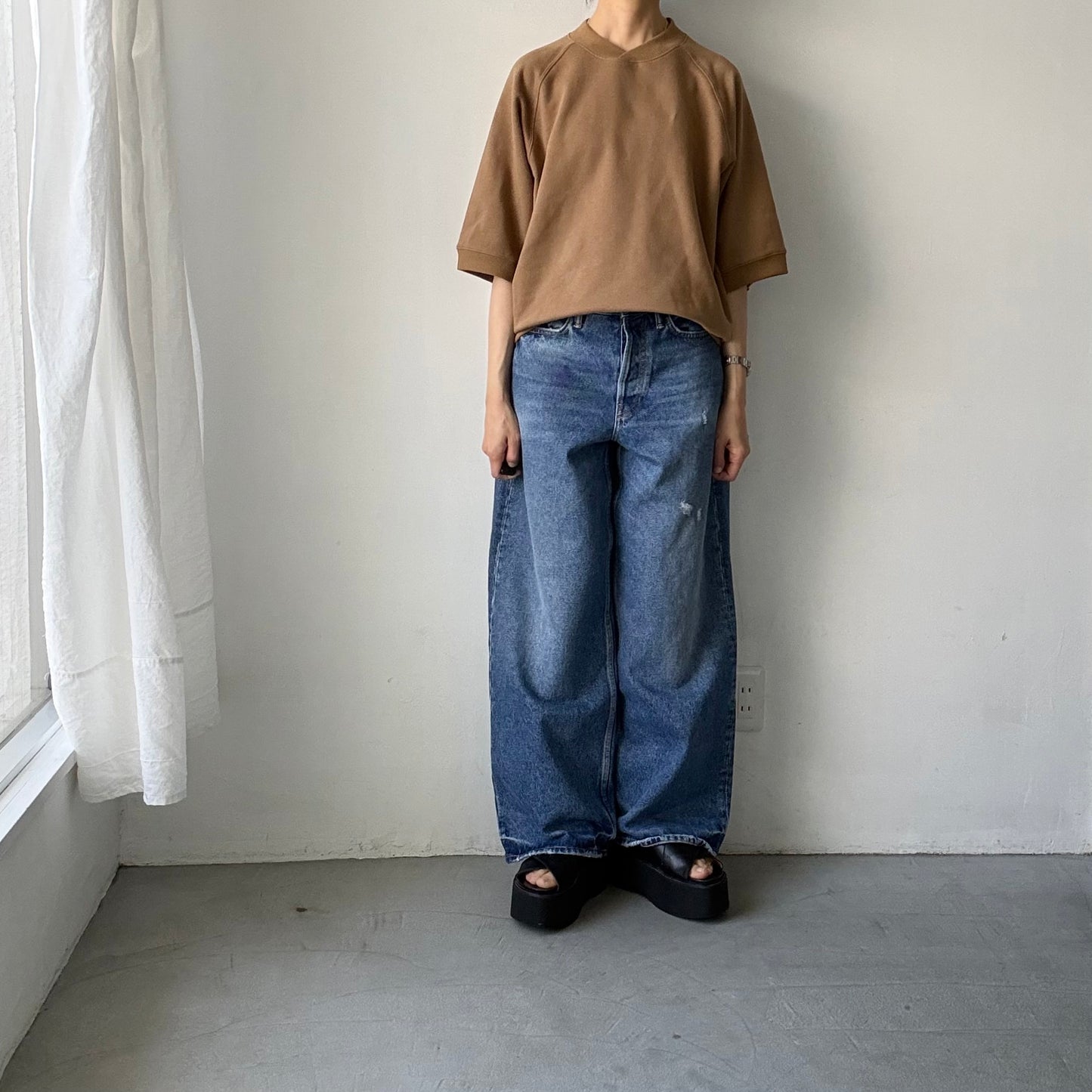 atelier naruse  コットン半袖スウェットシャツ　キャメル