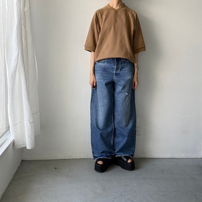atelier naruse  コットン半袖スウェットシャツ　キャメル