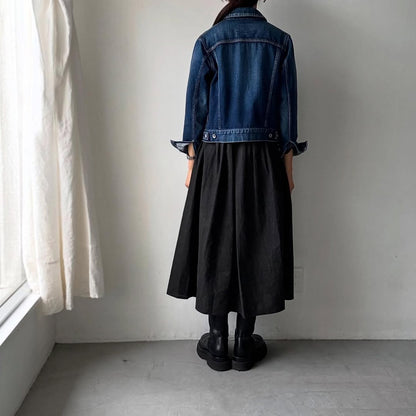 MAGALI 墨染めコットンリネンフリルワンピース
