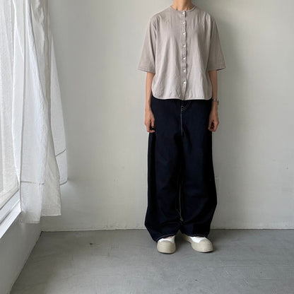 homspun 天竺5分袖カーディガン　ライトグレー