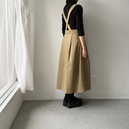 MAGALI キャンバスコットンリネンサスペンダースカート　カーキ