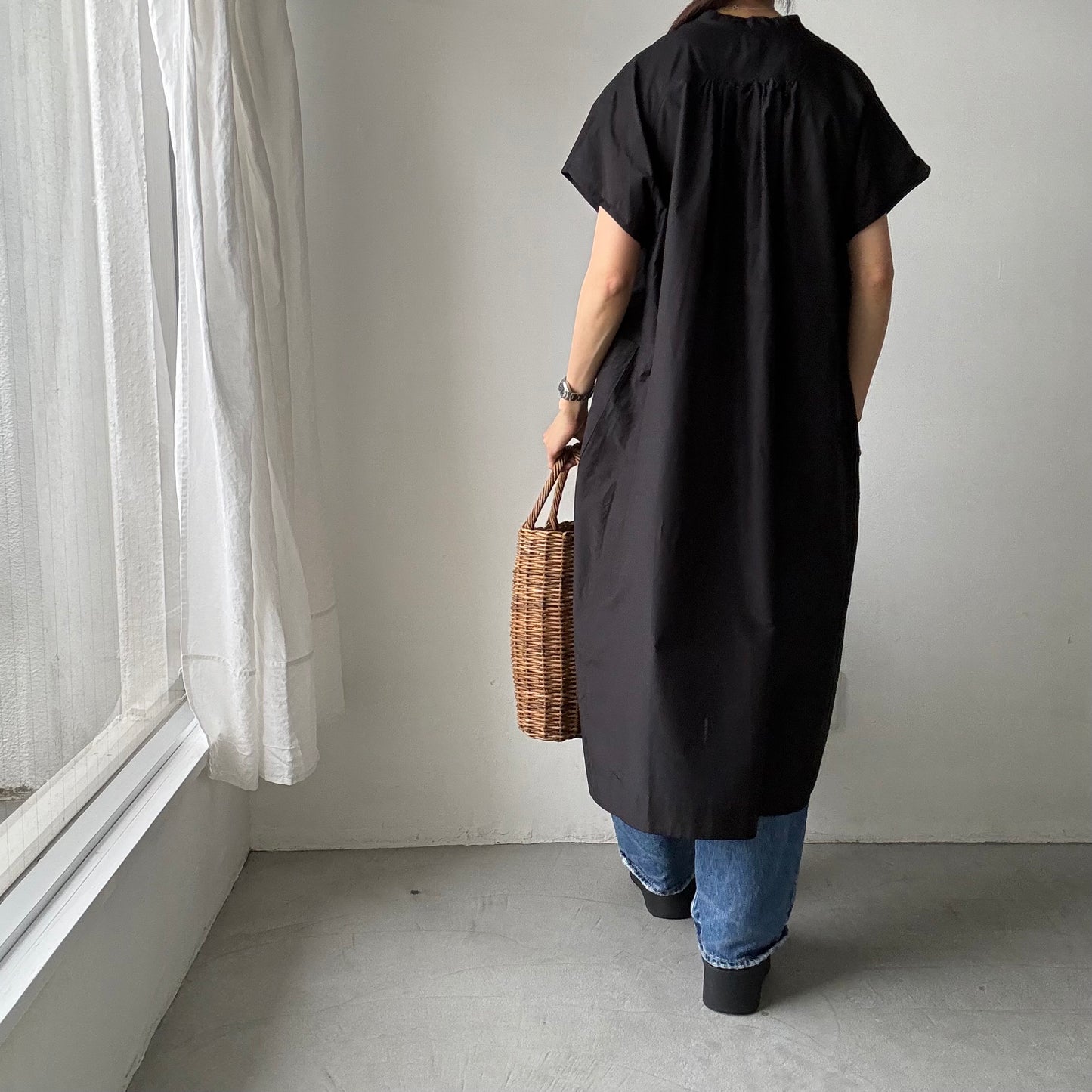 R&D.M.Co シルクコットンラグランハーフスリーブドレス