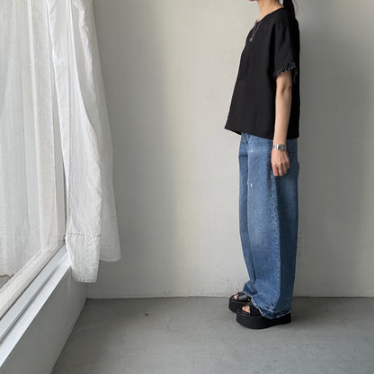 MAGALI コルトレイクリネンヨークブラウス　ブラック