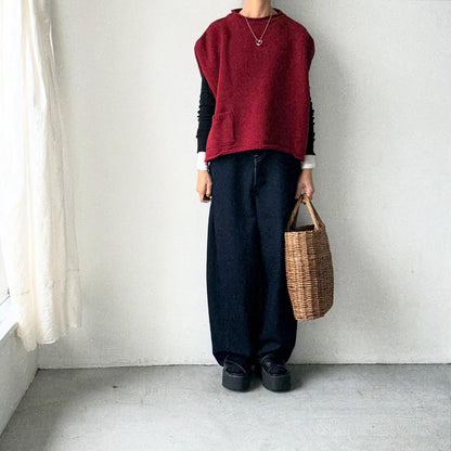 atelier d'antan Rude ウールニットベスト　ダークレッド