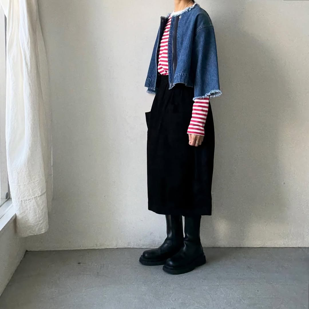 R&D.M.Co 裏起毛ボーダークルーネック長袖Tシャツ　ホワイト×ピンク