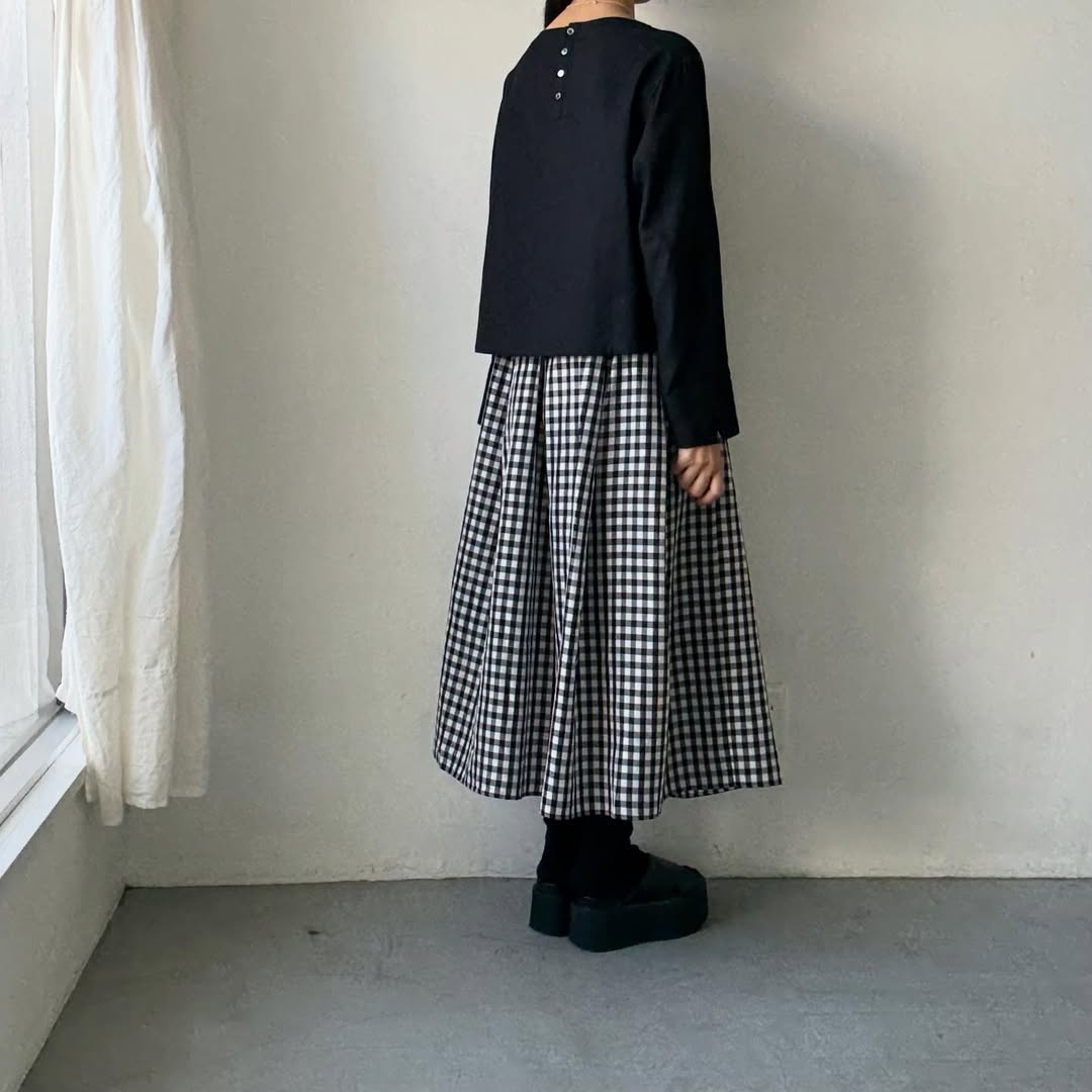 ayanoguchiaya　ギンガムチェックタックワイドスカート(blanc別注)