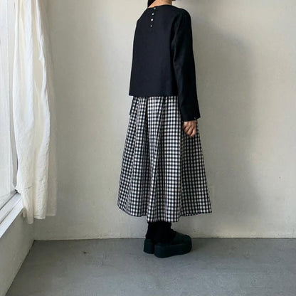 ayanoguchiaya　ギンガムチェックタックワイドスカート(blanc別注)