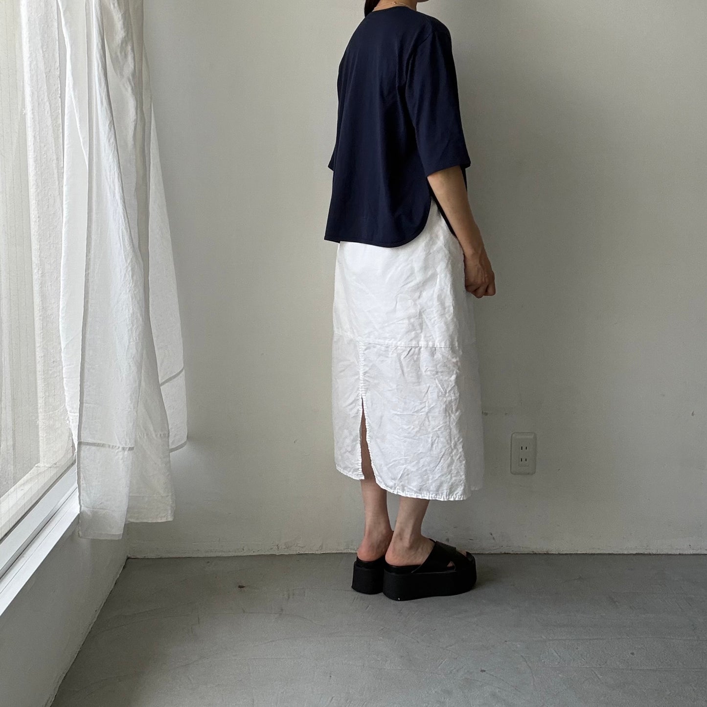homspun 天竺5分袖カーディガン　ネイビー