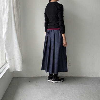 Linenya  デニムタックスカート　82センチ丈
