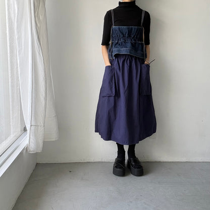 R&D.M.Co 　シュリンクコットンガーメントダイポケットスカート　ダークブルー