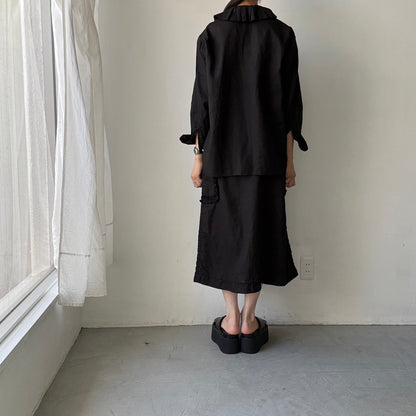 R&D.M.Co  リネンガーメントダイラッフルカラーブラウス