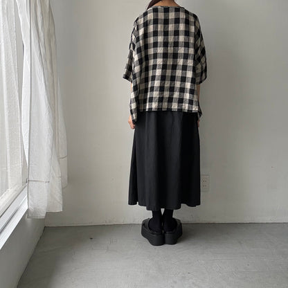 jujudhau ビッグチェックリネンワイドシャツ