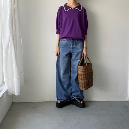 atelier naruse  コットンクロシェカラーニット　パープル