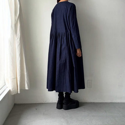 MAGALI インディゴコットンリネンフリルワンピース