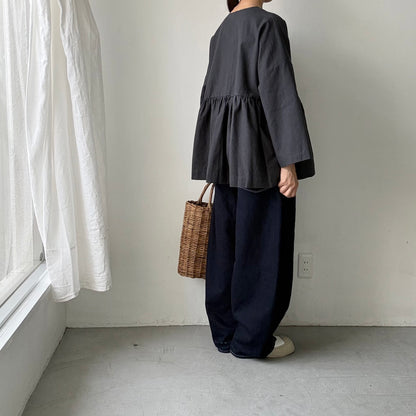 MAGALI  コットンリネンオーバーダイダブルボタンジャケット　チャコール