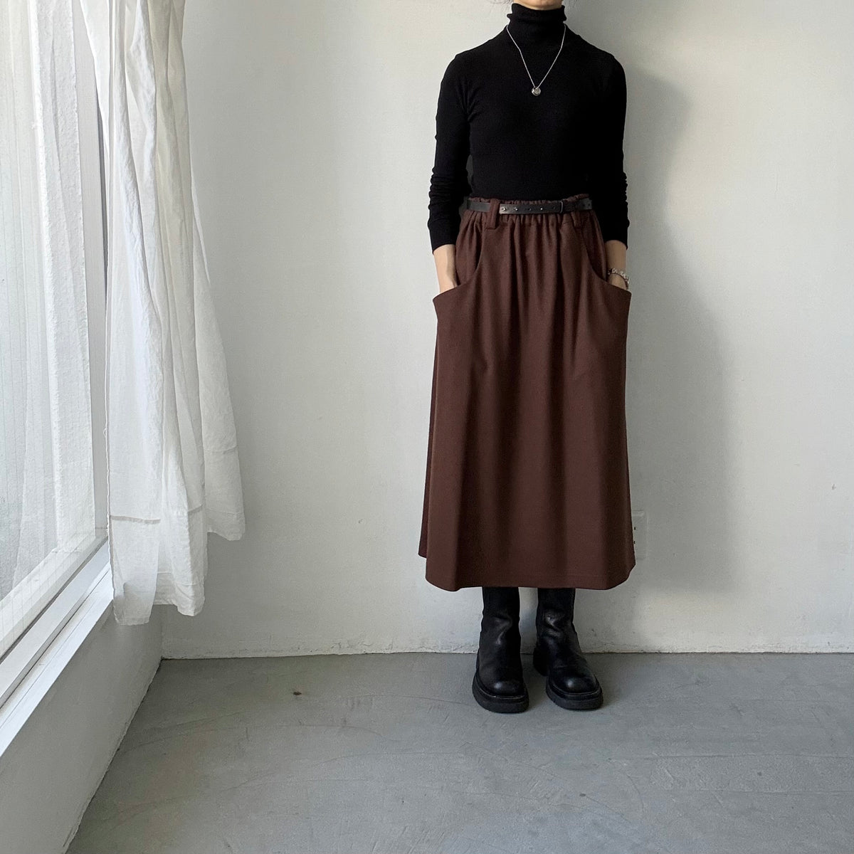 atelier naruse ウールポンチギャザースカート　ブラウン