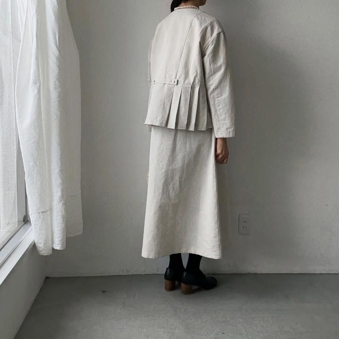 MAGALI ハイカウントコットンリネングレースドレス　オートミール