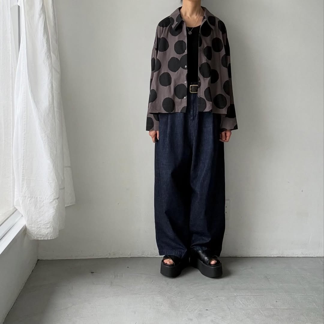 atelier naruse  コットンカットソー水玉ブラウス　ブラウン×ブラック